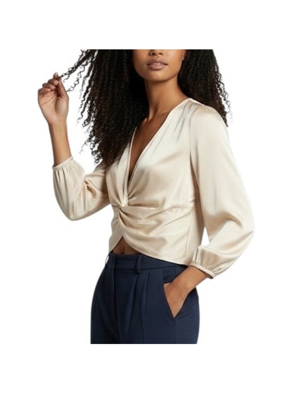 1. State satin balloon sleeve dressy crop top blouse NEW size small